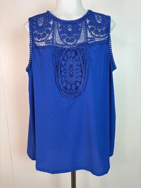 Halogen Top Large Cobalt Blue Crochet Tank Top Boho Women's